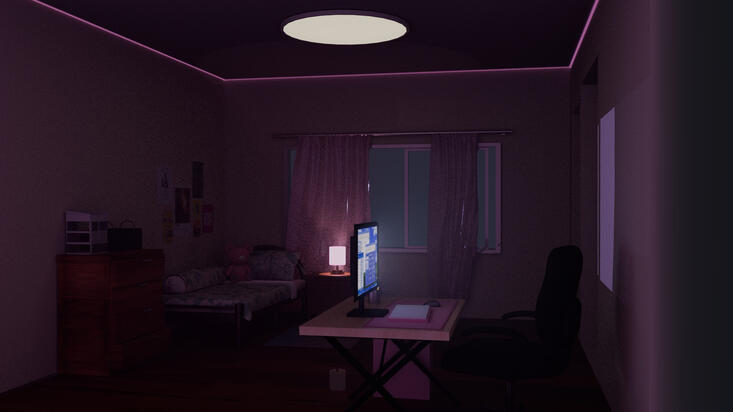 &quot;Bedroom, night&quot;, 2022 (using Autodesk Maya).