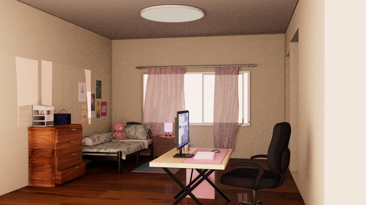 &quot;Bedroom, afternoon&quot;, 2022 (using Autodesk Maya).